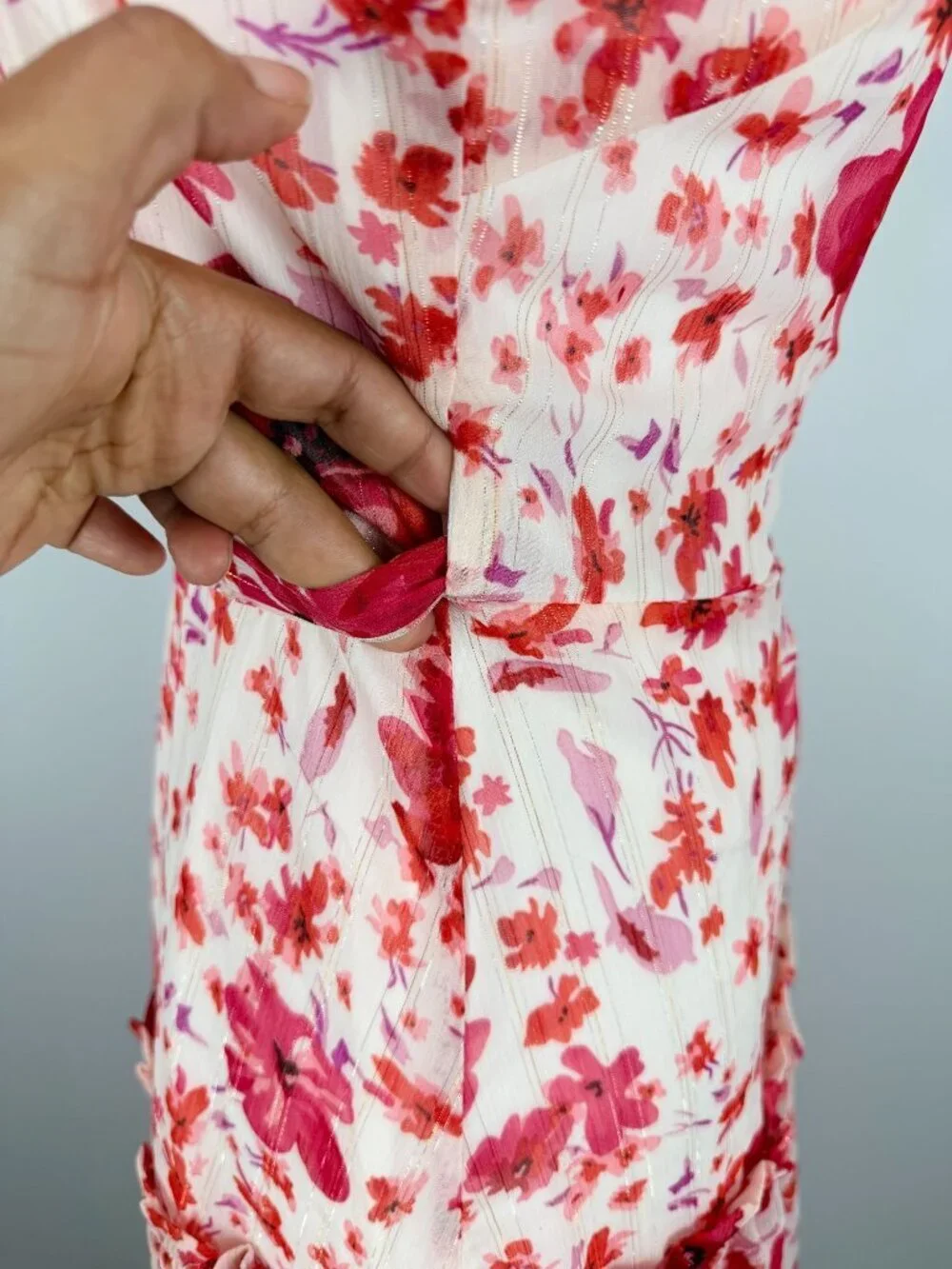Lulus Womens Size S Pink Floral Wrap Midi Dress Ruffle Sleeveless NWT - Picture 12 of 16